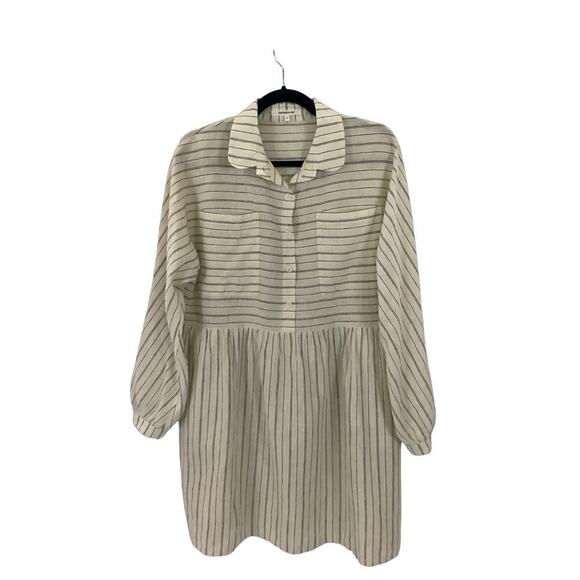 Emerson Fry Selma Long Sleeve Dress In Ivory Hemp Stripe Organic Size Medium - Picture 6 of 16